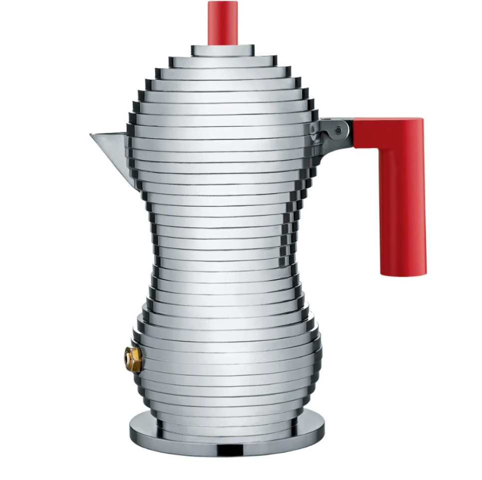 Moka, Aluminium/Red Small, 7 cl - Alessi w grupie Herbata i kawa / Brew coffee / Aparaty do kawy w The Kitchen Lab (1466-29586)